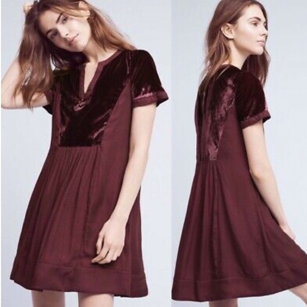 Anthropologie Maeve Women’s Small Ingrid Velvet Dress Burgundy - Picture 3 of 10